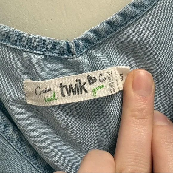 Twik Simons Light Denim Tank Dress Size L Racerback A-Line Knee Length - Picture 10 of 11